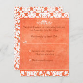 オレンジとホワイトのダマスク返信カード 招待状 (正面/裏面)