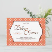 オレンジとホワイトの水玉模様のベビーシャワー 招待状 (スタンド正面)