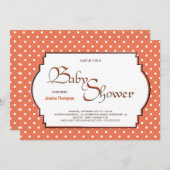 オレンジとホワイトの水玉模様のベビーシャワー 招待状 (正面/裏面)