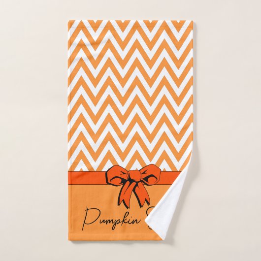 オレンジとホワイトカボチャのスパイスフェイクボウパーソナライズされた バスタオルセット (ハンドタオル)