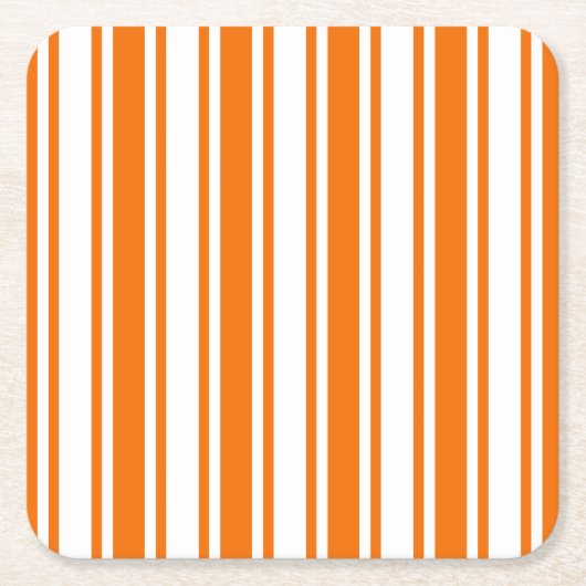オレンジとホワイトキャンディストライプー スクエアペーパーコースター (正面)