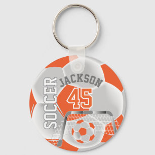 オレンジとホワイトサッカー⚽ボールスポーツ キーホルダー