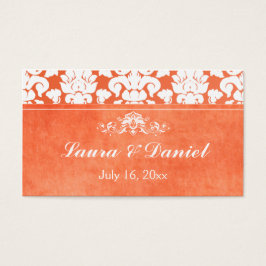 オレンジとホワイトダマスクウェディングメッセージカード