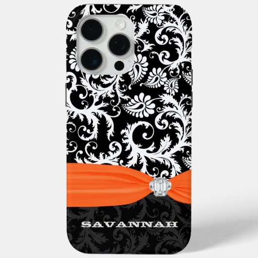 オレンジとホワイトダマスク印刷ラインフェイクストーン Case-Mate iPhoneケース (裏面)