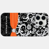 オレンジとホワイトダマスク印刷ラインフェイクストーン Case-Mate iPhoneケース (裏面 (横))