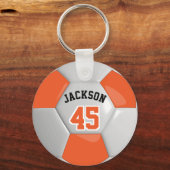 オレンジとホワイトチームサッカー⚽ボールキーチェーン キーホルダー (正面)