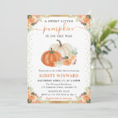 オレンジとホワイトフローラカボチャ秋ベビーシャワー 招待状 (スタンド正面)