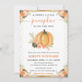 オレンジとホワイトフローラカボチャ秋ベビーシャワー 招待状 (正面)