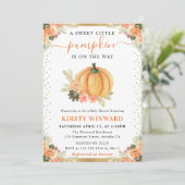 オレンジとホワイトフローラカボチャ秋ベビーシャワー 招待状 (スタンド正面)