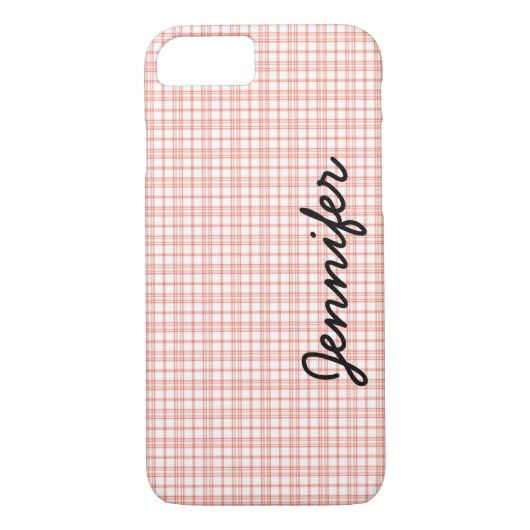 オレンジとホワイトプレイドパーソナライズされたの名前、ミニマリスト Case-Mate iPhoneケース (裏面)