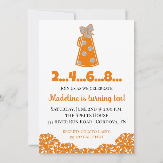 オレンジとホワイト応援誕生日招待状 招待状 (正面)