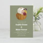 オレンジとホワイト秋カボチャ結婚グリーン 招待状 (スタンド正面)
