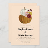オレンジとホワイト秋パンプキンイエロー結婚ズ 招待状 (正面/裏面)