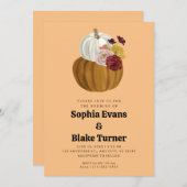 オレンジとホワイト秋パンプキンオレンジ結婚ズ 招待状 (正面/裏面)