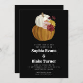 オレンジとホワイト秋パンプキンブラック結婚ズ 招待状 (正面/裏面)