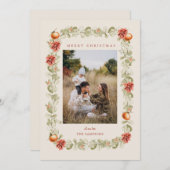 オレンジとポインセチアの写真とクリスマスリース 招待状 (正面/裏面)