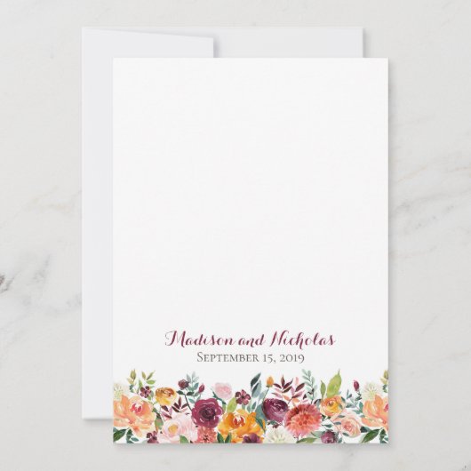 オレンジとマルーンの秋の花の結婚式招待状カード 招待状 (裏面)