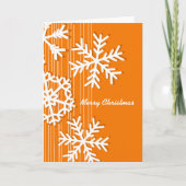 オレンジとモダン白いクリスマスの白い雪の結晶 シーズンカード (正面)