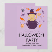 オレンジとライラックのドッグ ハロウィンパーティー ご招待 招待状 (正面/裏面)