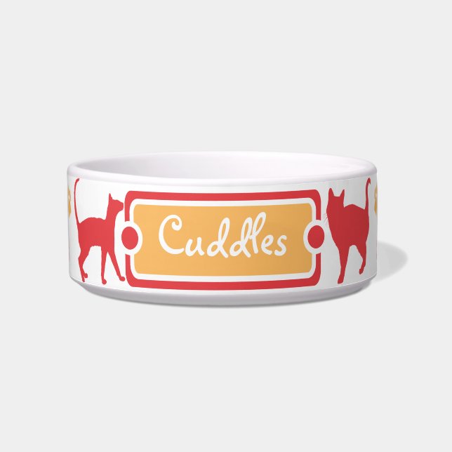 オレンジとレッドポープリントキティキャットペットボウル ボウル (正面)