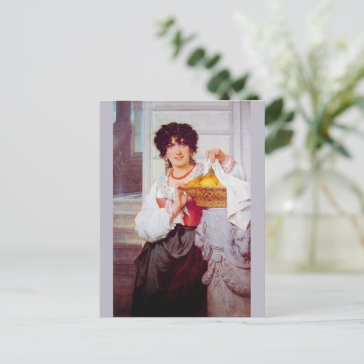 オレンジとレモンのバスケットを持つ女の子by Cot ポストカード (スタンド正面)