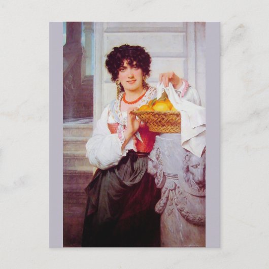 オレンジとレモンのバスケットを持つ女の子by Cot ポストカード (正面)