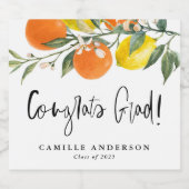 オレンジとレモンの卒業祝い スパークリングワインラベル (シングルラベル)