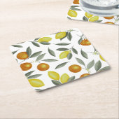 オレンジとレモン スクエアペーパーコースター (アングル)