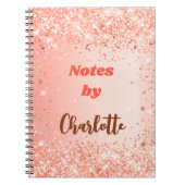 オレンジとローズゴールドの名前のスクリプト ノートブック (正面)