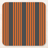 オレンジと木炭の五ストライプ種類 スクエアペーパーコースター (正面)