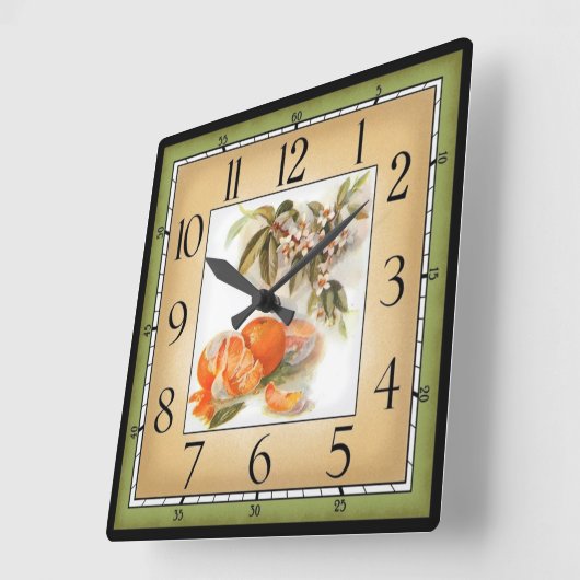 オレンジと木 スクエア壁時計 (傾斜)