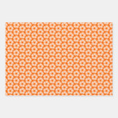 オレンジと桃のレトロ60sフローラルパターンラッピング ラッピングペーパーシート (正面2)