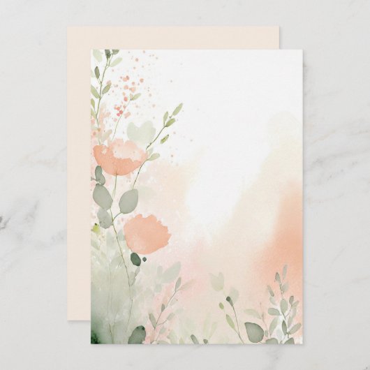 オレンジと桃の水色のフローラ空白の結婚ズ 招待状 (正面/裏面)