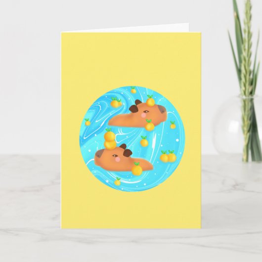 オレンジと水の中のキャピバラ カード (正面)