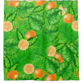 オレンジと熱帯葉の シャワーカーテン (正面)