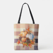 オレンジと白かぼちゃ茶色の格子柄ハロウィーン トートバッグ (裏面)