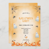 オレンジと白と黒ハローウィンパーティ 招待状 (正面/裏面)