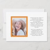 オレンジと白のおめでとう大学院写真卒業 案内状 (裏面)