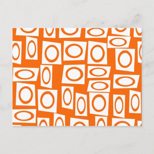オレンジと白のおもしろい円の正方形パターン ポストカード (正面)