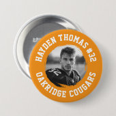 オレンジと白のアスリート名ジャージー番号写真 缶バッジ (正面&裏面)
