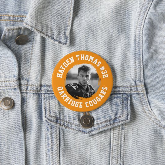 オレンジと白のアスリート名ジャージー番号写真 缶バッジ (インサイチュ)