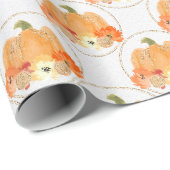 オレンジと白のカボチャが金ゴールドの華麗な円 ラッピングペーパー (ロールコーナー)