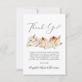 オレンジと白のカボチャと花束の水彩画　ベビーシャワー サンキューカード (正面)