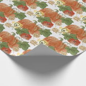 オレンジと白のキラキラしたカボチャとつる植物 ラッピングペーパー (角)