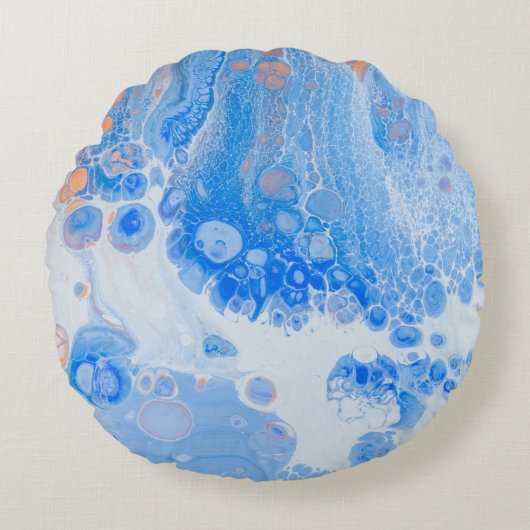 オレンジと白のクラゲが水に入っている ラウンドクッション (正面)