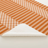 オレンジと白のジオメト市松模様にリとストライプ シェルパブランケット (3/4)