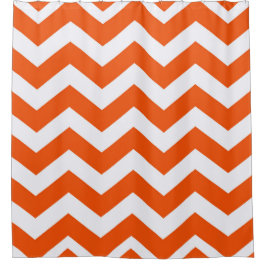 オレンジと白のジガグ シャワーカーテン