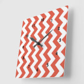 オレンジと白のジグザグ スクエア壁時計 (傾斜)