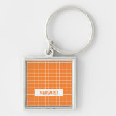オレンジと白のタイルブロックのカスタム キーホルダー (正面)