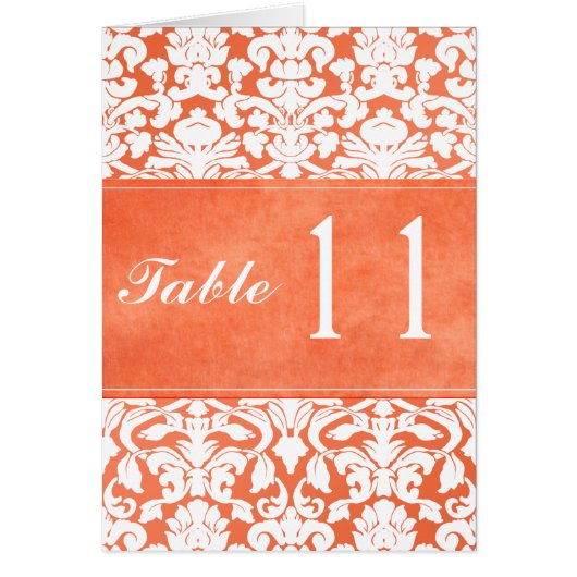 オレンジと白のダマスクのテーブル番号カード (正面)